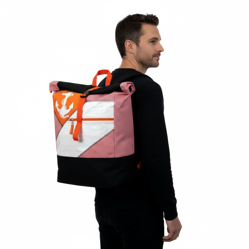 BEADBAGS Anker Rucksack – Rosa kariert, weißer Anker, oranger Patch – Bild 7