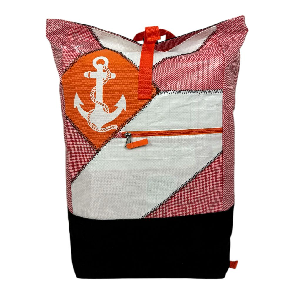 BEADBAGS Anker Rucksack – Rosa kariert, weißer Anker, oranger Patch – Bild 5