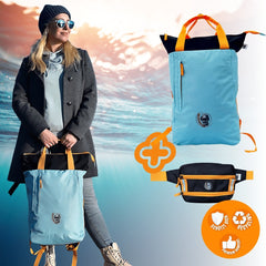 PROMO-BUNDLE: Rucksack Pazifik türkis mit 20% Rabatt & Bauchtasche Atlantik schwarz gratis(Wert:29,95€)