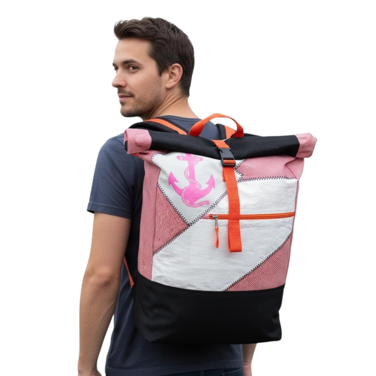 BEADBAGS Anker Rucksack – Rosa kariert, rosa Anker, weißer Patch – Produktansicht 8