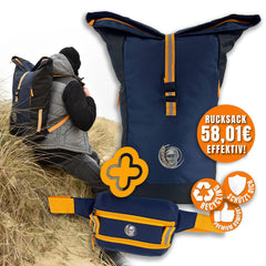 PROMO-BUNDLE: Rucksack Nordsee blau mit 20% Rabatt & Bauchtasche Atlantik blau gratis(Wert:29,95€)