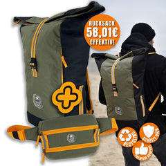 PROMO-BUNDLE: Rucksack Nordsee oliv mit 20% Rabatt & Bauchtasche Atlantik oliv gratis(Wert:29,95€)