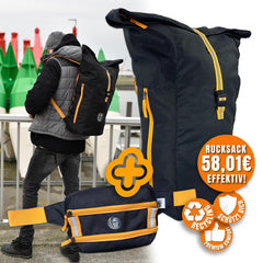 PROMO-BUNDLE: Rucksack Nordsee schwarz mit 20% Rabatt + Bauchtasche Atlantik schwarz gratis(Wert:29,95€)