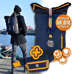 PROMO-BUNDLE: Rucksack Ostsee blau mit 20% Rabatt & Bauchtasche Atlantik blau gratis(Wert:29,95€)