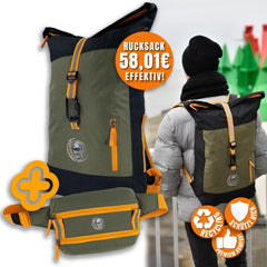 PROMO-BUNDLE: Rucksack Ostsee oliv mit 20% Rabatt & Bauchtasche Atlantik oliv gratis(Wert:29,95€)