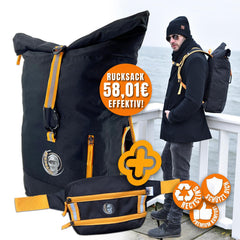 PROMO-BUNDLE: Rucksack Ostsee schwarz mit 20% Rabatt & Bauchtasche Atlantik schwarz gratis(Wert:29,95)