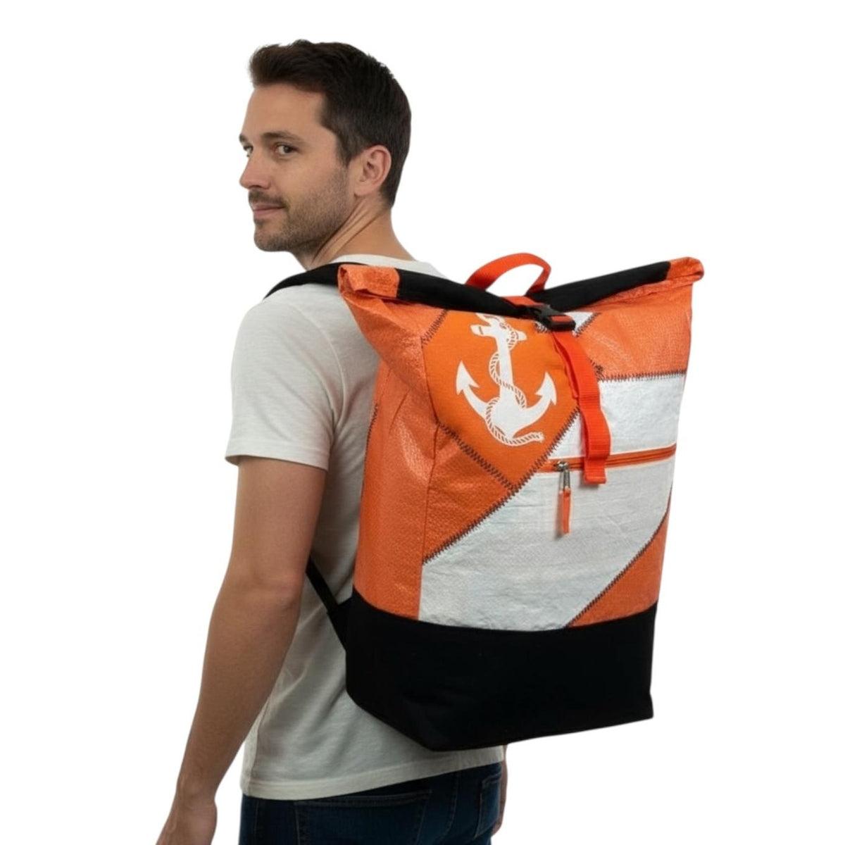 BEADBAGS Anker Rucksack – Orange, weißer Anker, oranger Patch – Produktansicht 6