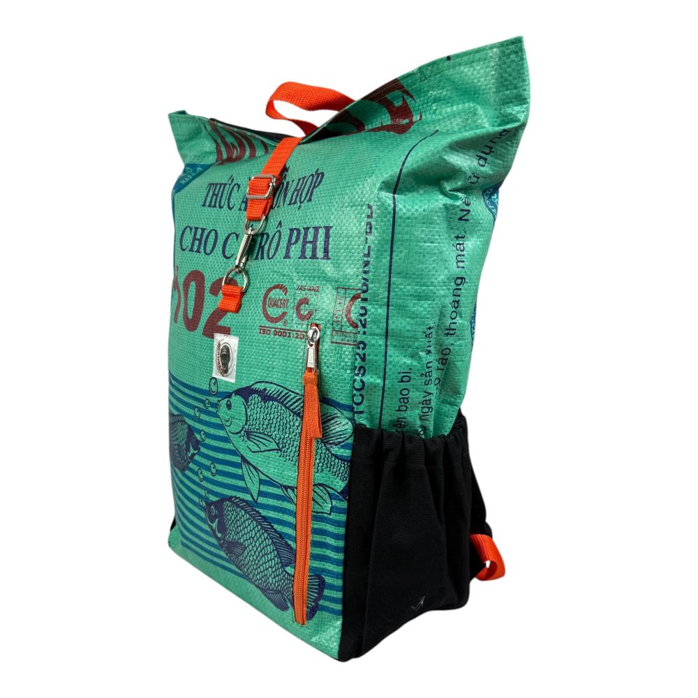 BEADBAGS Adventure Rucksack – Mittelgrün mit Fischen – Produktansicht 2