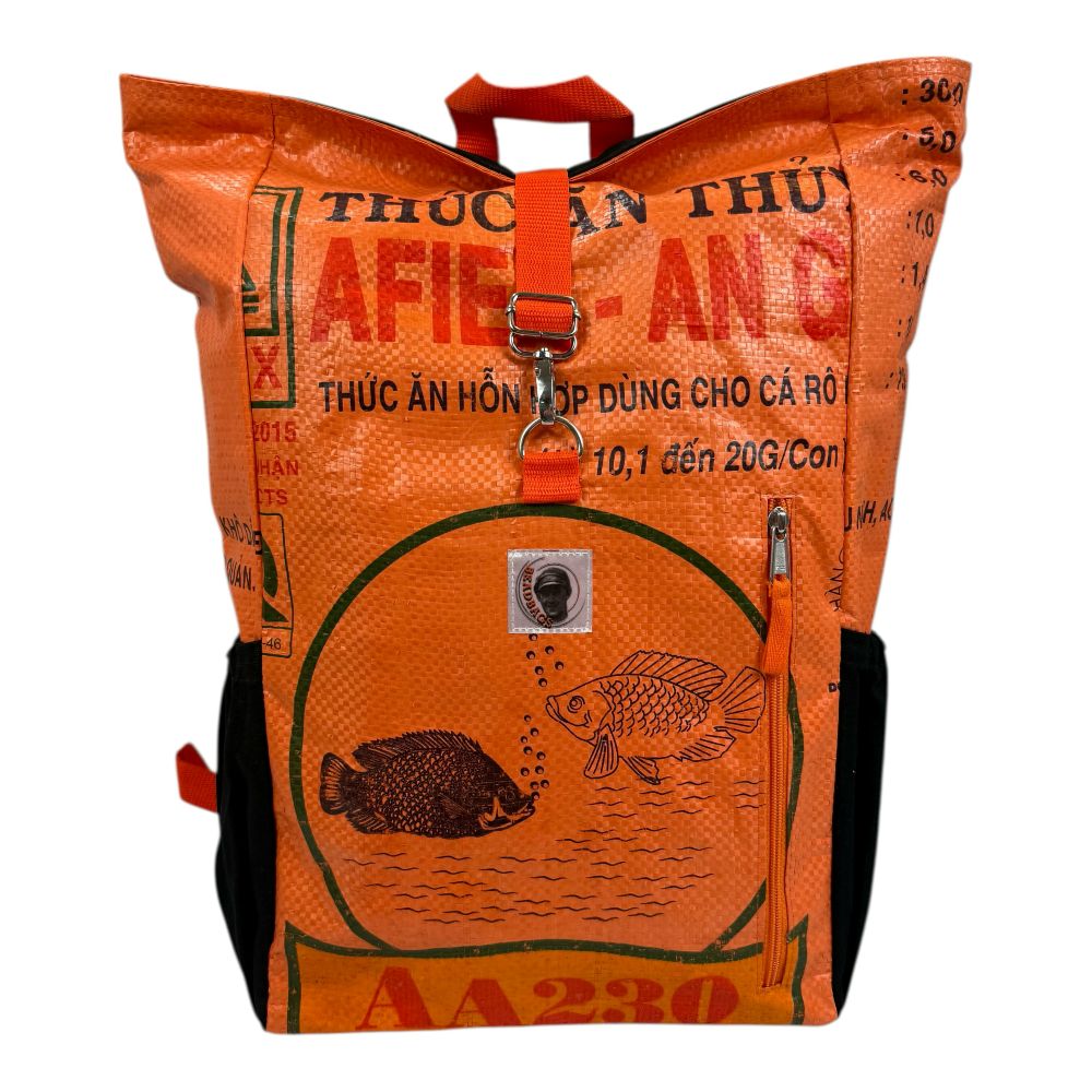 BEADBAGS Adventure Rucksack – Orange mit Fischmotiv – Produktansicht 1