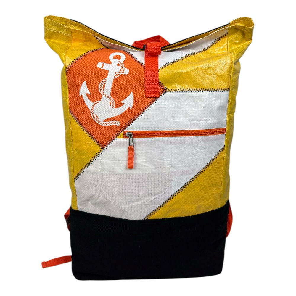 BEADBAGS Anker Rucksack – Gelb-Weiß, weißer Anker, oranger Patch – Produktansicht 5
