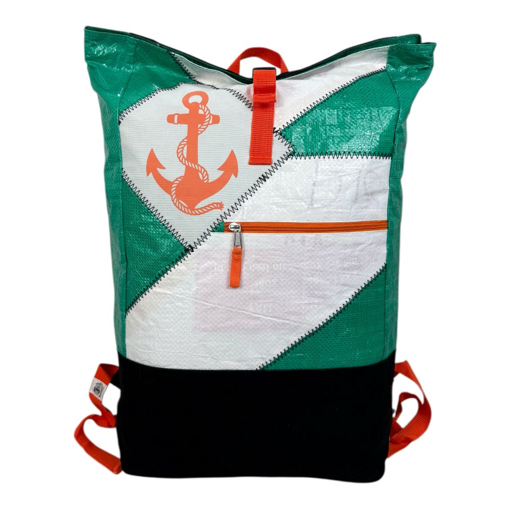 BEADBAGS Anker Rucksack – Grün-Weiß mit orangem Anker und weißem Patch – Produktfoto 2