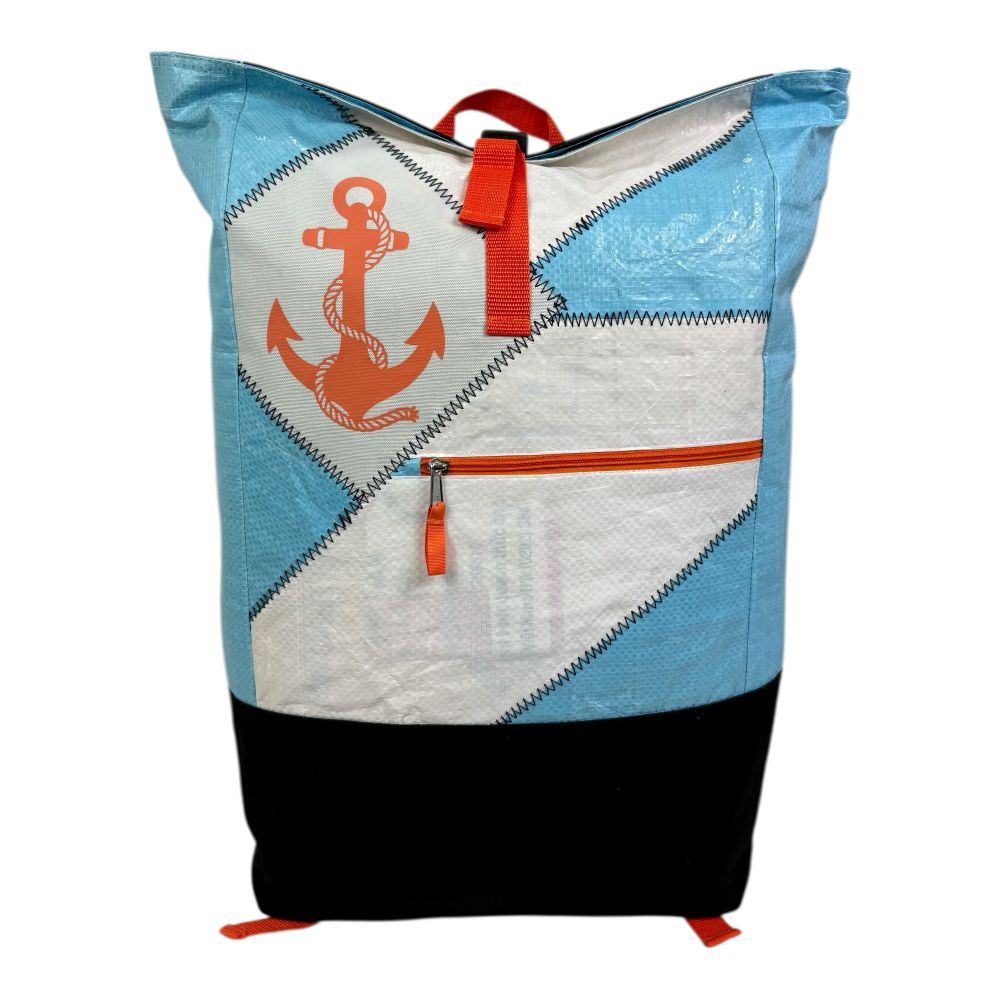 BEADBAGS Anker Rucksack – Hellblau mit orangem Anker und weißem Patch – Produktfoto 5