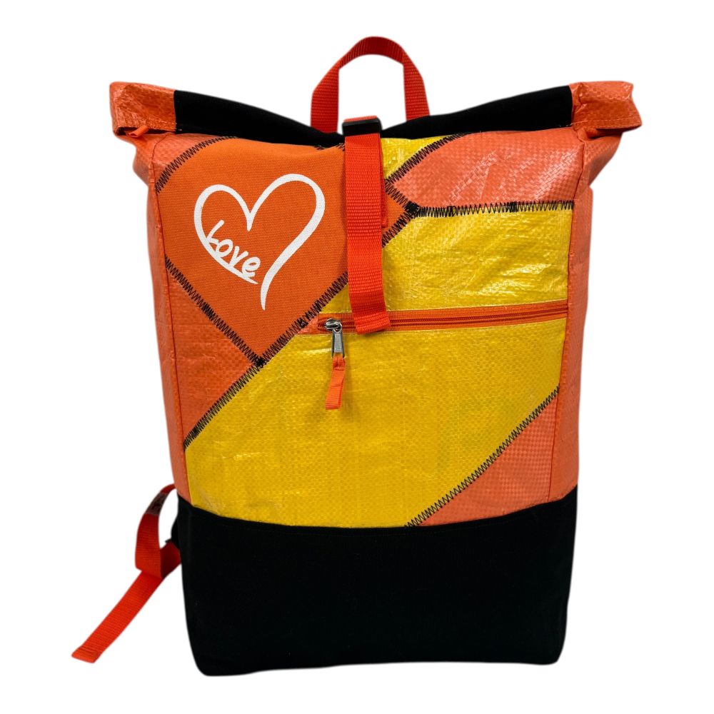 BEADBAGS Love Rucksack – Orange-Gelb, weißes Herz, oranger Patch – Bild 1
