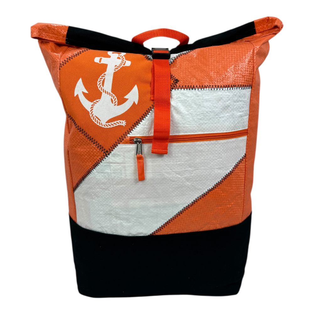 BEADBAGS Anker Rucksack – Orange, weißer Anker, oranger Patch – Produktansicht 1