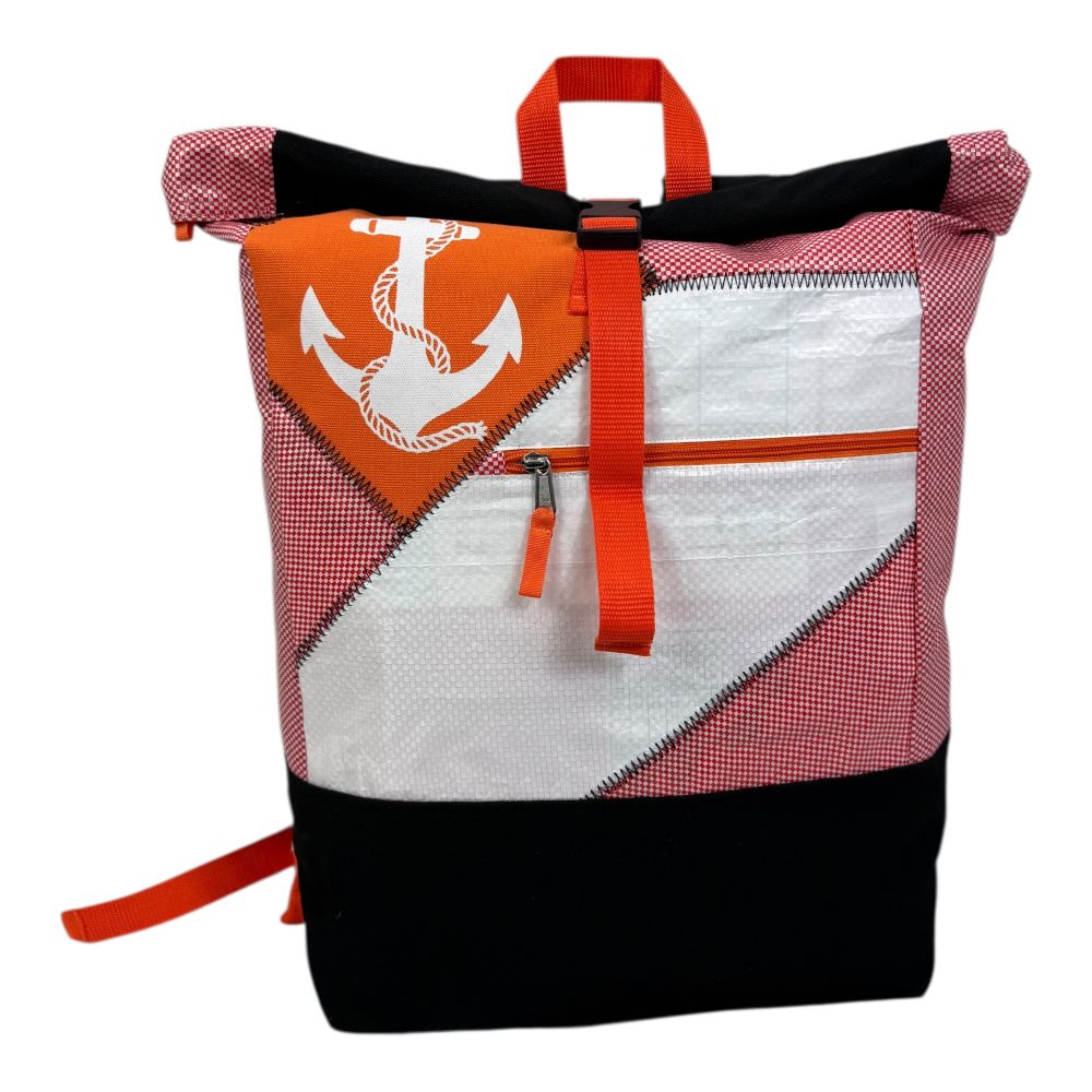 BEADBAGS Anker Rucksack – Rosa kariert, weißer Anker, oranger Patch – Bild 1