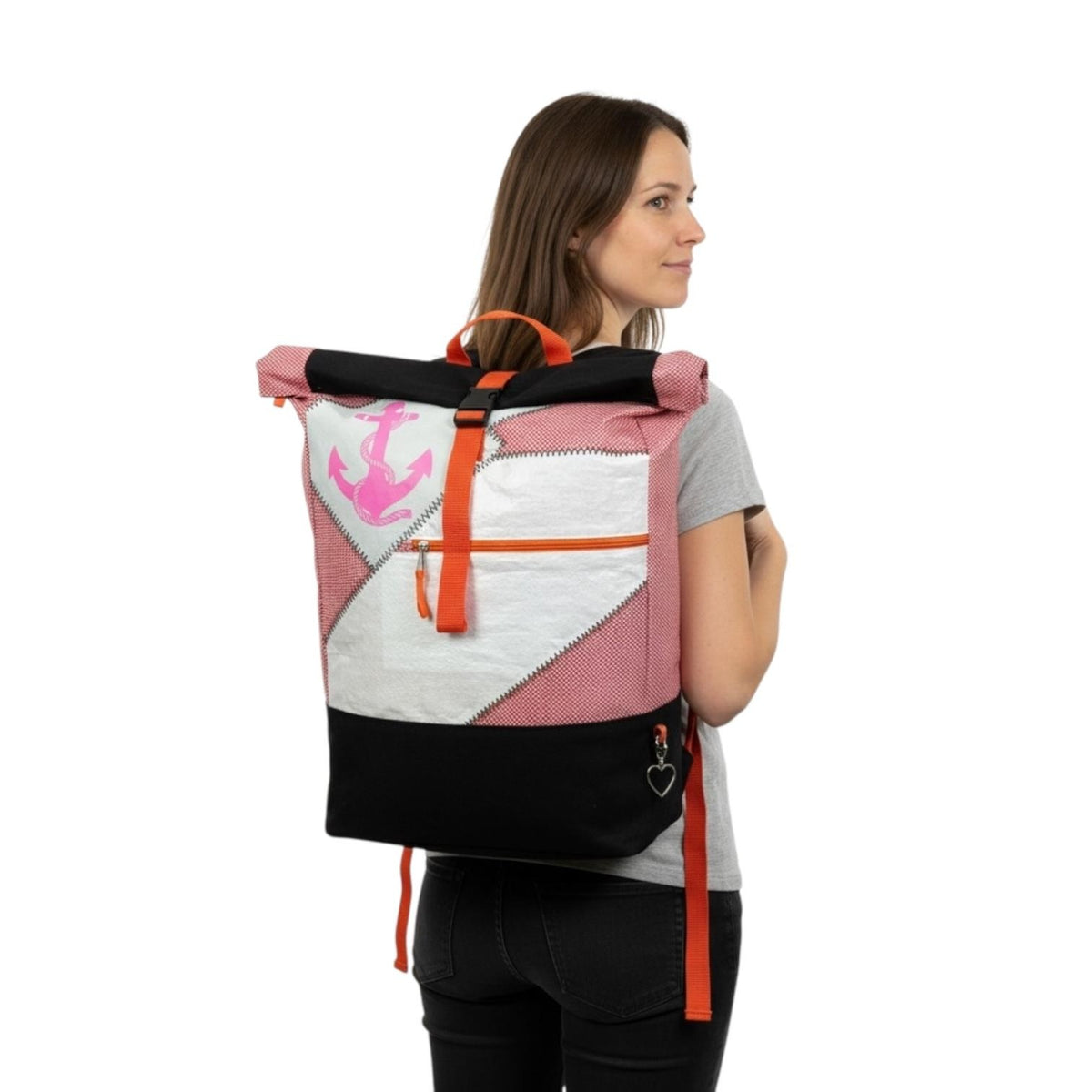 BEADBAGS Anker Rucksack – Rosa kariert, rosa Anker, weißer Patch – Produktansicht 9